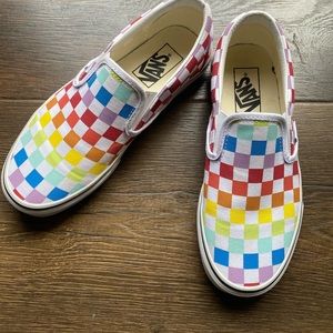 Rainbow checked slip on Vans